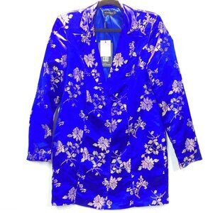Pretty Little Thing Blue Floral Jacquard Blazer Waistcoat, Size 8, New (No Belt)